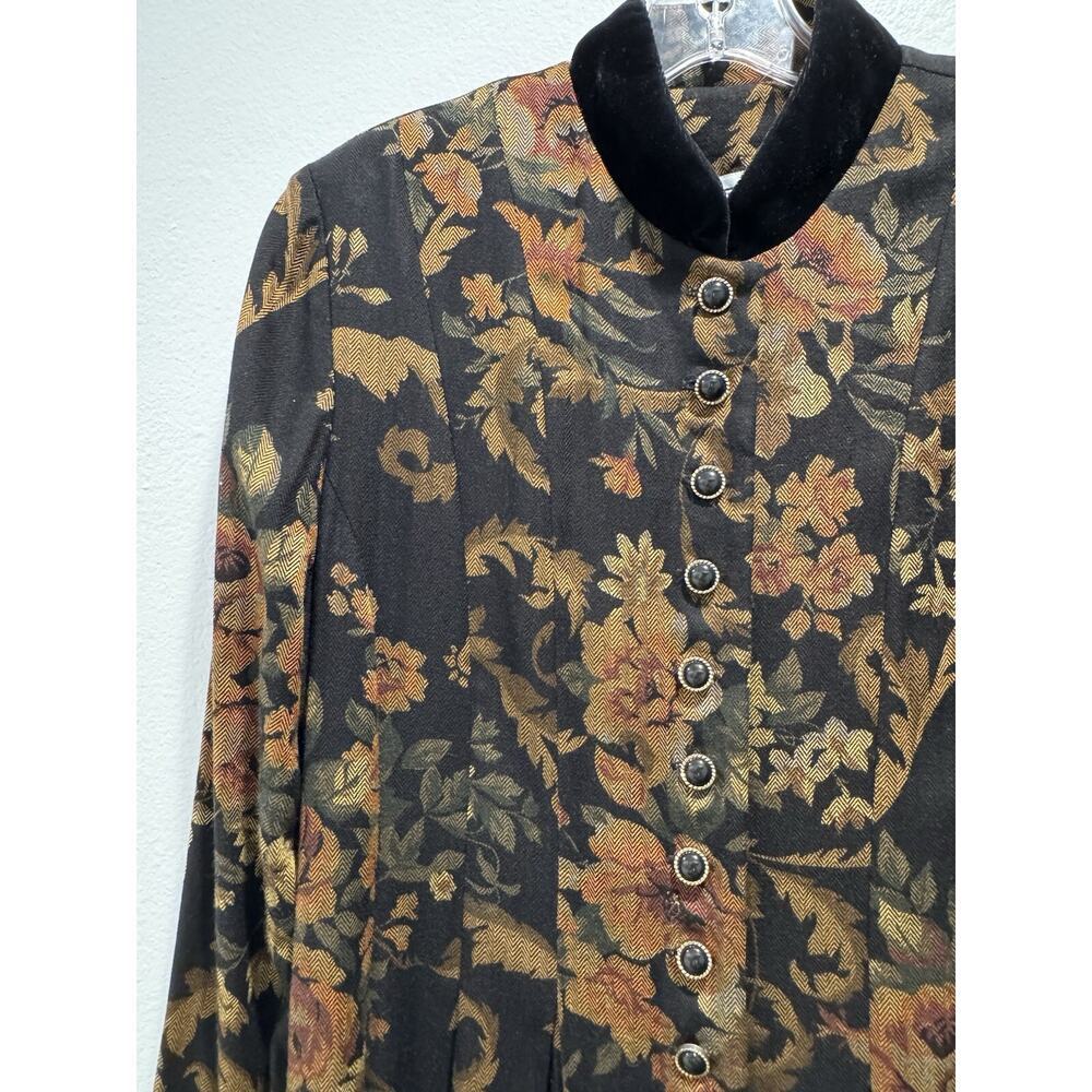Vintage JESSICA HOWARD Button Front Black Floral Tapestry‎ Dress Buttons Maxi - Picture 6 of 14